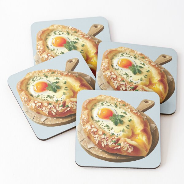 Item preview, Khachapuri - Georgian Cheese and Egg Bread On A Wooden Board designed and sold by Alicia Chee.