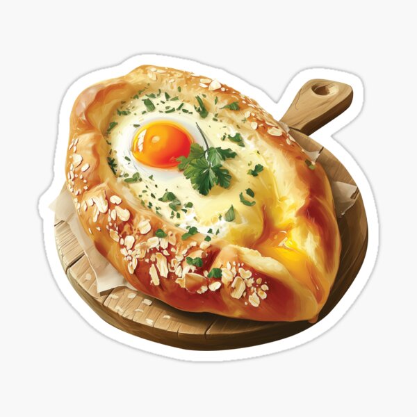 Item preview, Khachapuri - Georgian Cheese and Egg Bread On A Wooden Board designed and sold by Alicia Chee.