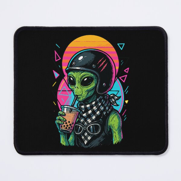 Item preview, Alien Biker Drink Boba Tea Vaporwave Retro designed and sold by TomFrontierArt.