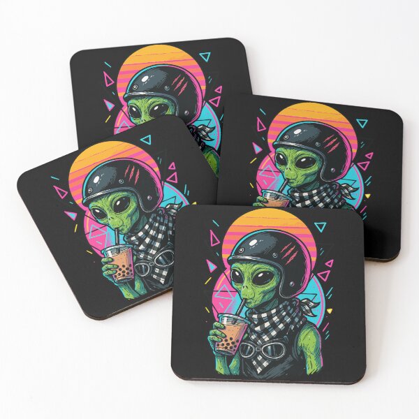 Item preview, Alien Biker Drink Boba Tea Vaporwave Retro designed and sold by TomFrontierArt.