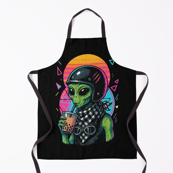 Item preview, Alien Biker Drink Boba Tea Vaporwave Retro designed and sold by TomFrontierArt.