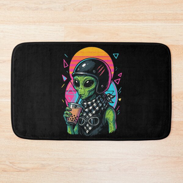 Item preview, Alien Biker Drink Boba Tea Vaporwave Retro designed and sold by TomFrontierArt.