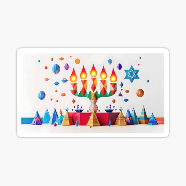 Item preview, Image showcases a Hanukkah menorah with nine flickering flames. designed and sold by CheerForGoods.