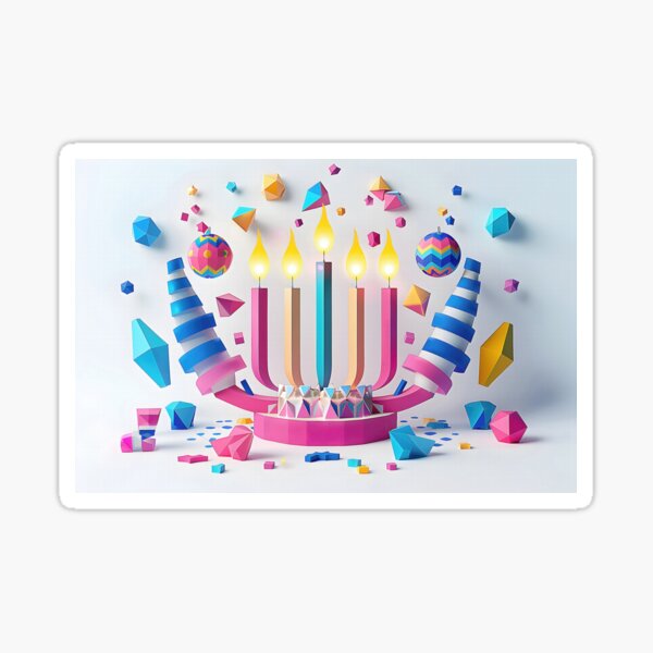Item preview, A vibrant 3D rendered of a Hanukkah menorah with all eight candles lit. designed and sold by CheerForGoods.