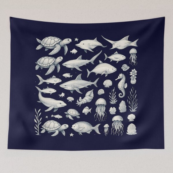 Item preview, Classic Sea Creatures Compendium - Detailed Marine Pattern designed and sold by Dakson Design - Fantasy Art.