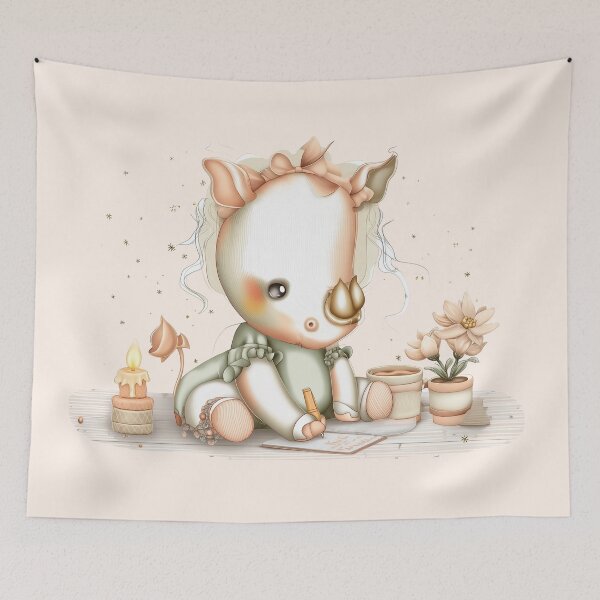 Item preview, Sweet Baby Unicorn Writing a Letter – Pastel Nursery Art Print designed and sold by Lowrain Nabih.