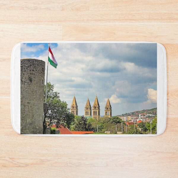 Item preview, Fortress tower with Hungarian flag and the Cathedral of Pecs, Hungary designed and sold by goceris.