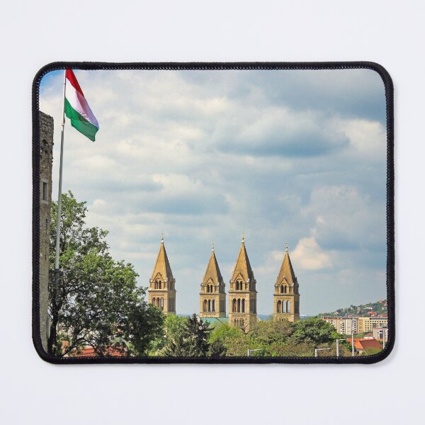 Item preview, Fortress tower with Hungarian flag and the Cathedral of Pecs, Hungary designed and sold by goceris.