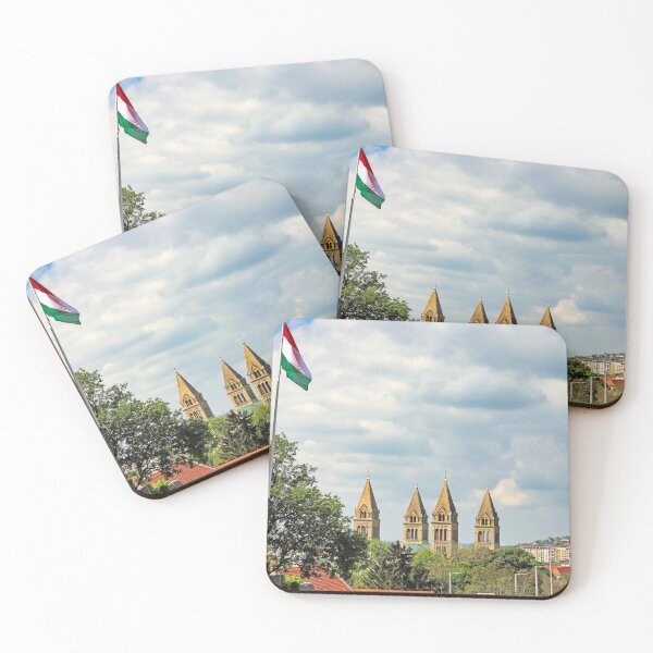 Item preview, Fortress tower with Hungarian flag and the Cathedral of Pecs, Hungary designed and sold by goceris.