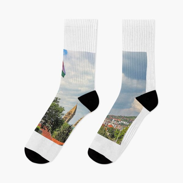Item preview, Fortress tower with Hungarian flag and the Cathedral of Pecs, Hungary designed and sold by goceris.