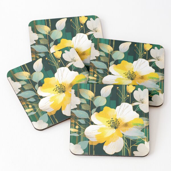 Item preview, Mid Century Botanical Retro Geometric Leaves  Florals  Yellow  Dark Green designed and sold by Prints and Lifestyle.