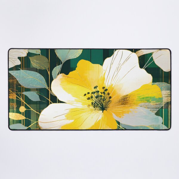Item preview, Mid Century Botanical Retro Geometric Leaves Florals Yellow Dark Green designed and sold by Prints and Lifestyle.