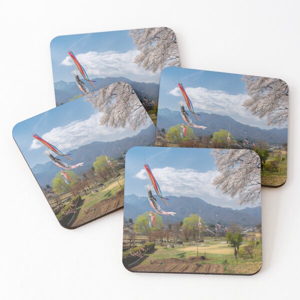 Item preview, Koinobori and Cherry Blossoms with Mountain View in Rural Highlands of Yamanashi Prefecture, Japan designed and sold by Pix4Japan.