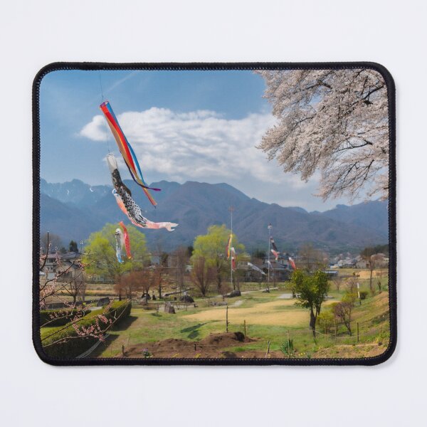 Item preview, Koinobori and Cherry Blossoms with Mountain View in Rural Highlands of Yamanashi Prefecture, Japan designed and sold by Pix4Japan.