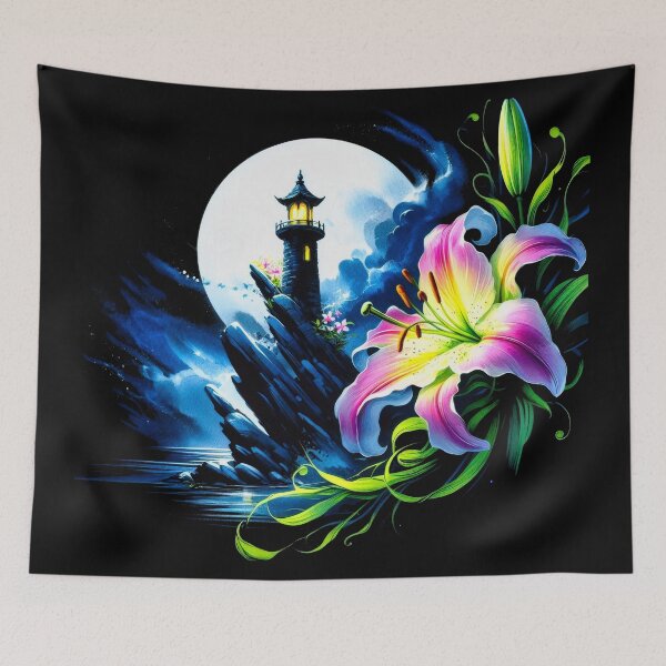 Item preview, Old Lighthouse and Pink Lily designed and sold by NEUMANN ArtWear Boutique.