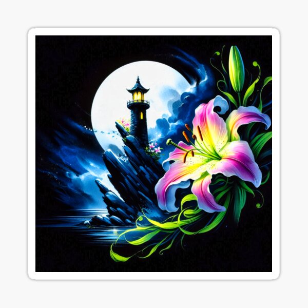 Item preview, Old Lighthouse and Pink Lily designed and sold by NEUMANN ArtWear Boutique.