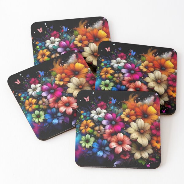 Item preview, Floral Splash Art - Black Background designed and sold by sks-ai-artist.