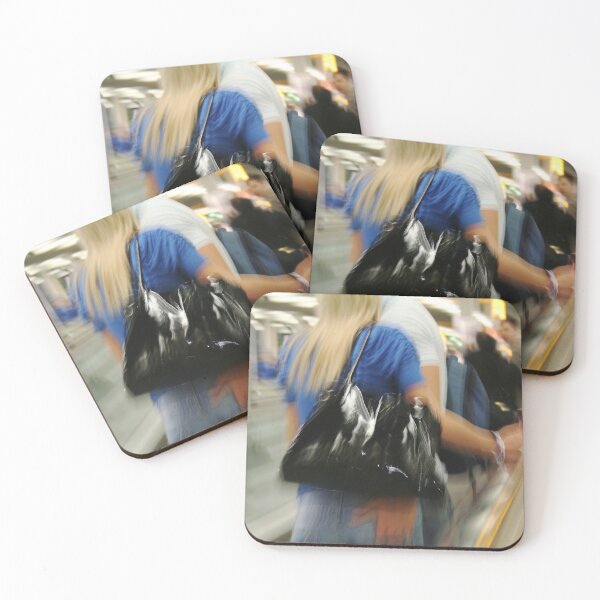 Item preview, Blurred photo of people on electiric walkway in airport designed and sold by Photopat.