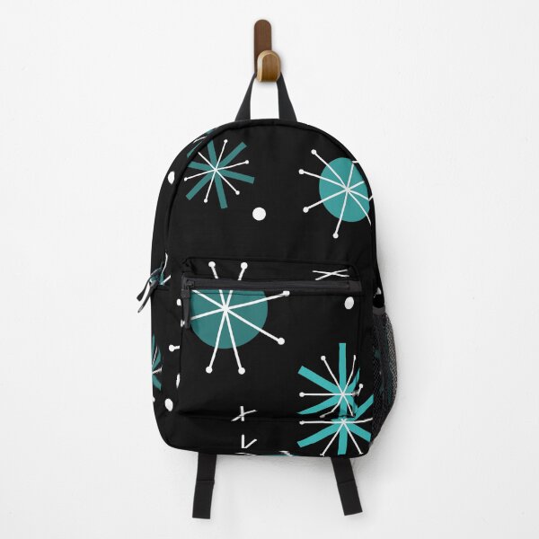 Item preview, Retro Atomic Planets Starbursts Black Turquoise designed and sold by thepixelgarden.