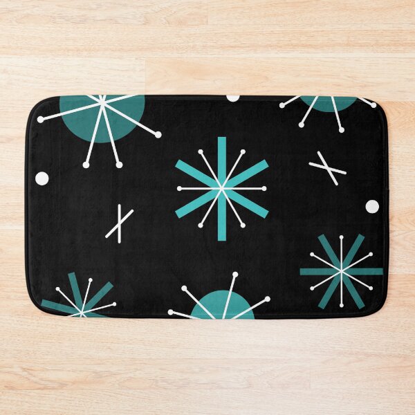 Item preview, Retro Atomic Planets Starbursts Black Turquoise designed and sold by thepixelgarden.