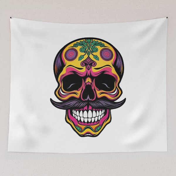 Item preview, Mexican inspired skull with floral details and Mustache designed and sold by olenapetol.