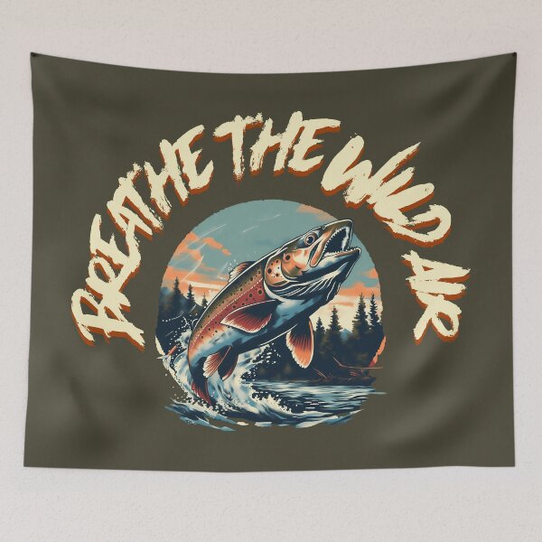 Item preview, Breathe The Wild Air Trout Jumping In River At Sunset Scene designed and sold by The Sun Brings Light.