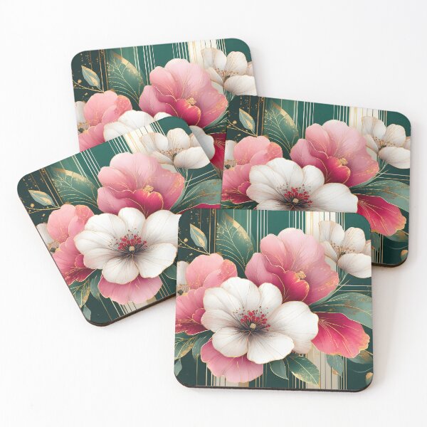 Item preview, Mid Century Botanical Retro Geometric Leaves  Florals    pink, Green #5 designed and sold by Prints and Lifestyle.