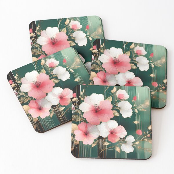 Item preview, Mid Century Botanical Retro Geometric Leaves  Florals   pink, Green #4 designed and sold by Prints and Lifestyle.