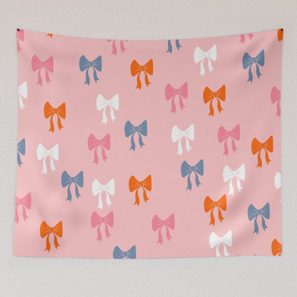 Item preview, Pink orange blue white preppy ribbon bow pattern designed and sold by fluffyfamcraft.