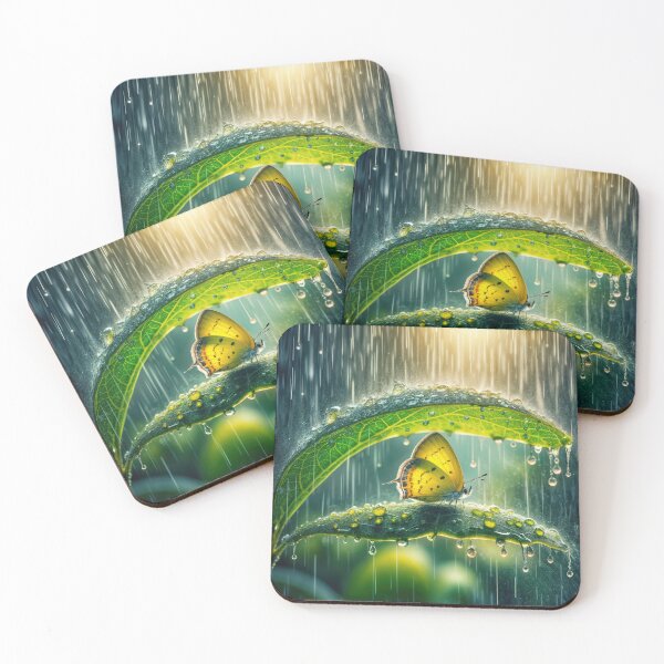 Item preview, Gold Butterfly On Leaf In a Rainstorm designed and sold by Maria Dryfhout.