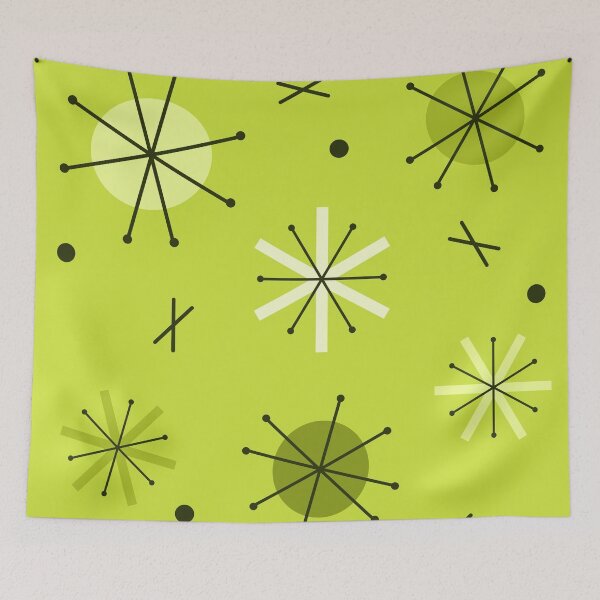 Item preview, Retro Atomic Planets Starbursts Chartreuse designed and sold by thepixelgarden.
