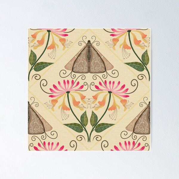 Item preview, Vintage pattern with moths and honeysuckle designed and sold by PrajaktaPathak.