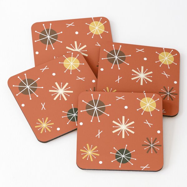 Item preview, Retro Atomic Planets Starbursts Burnt Orange designed and sold by thepixelgarden.
