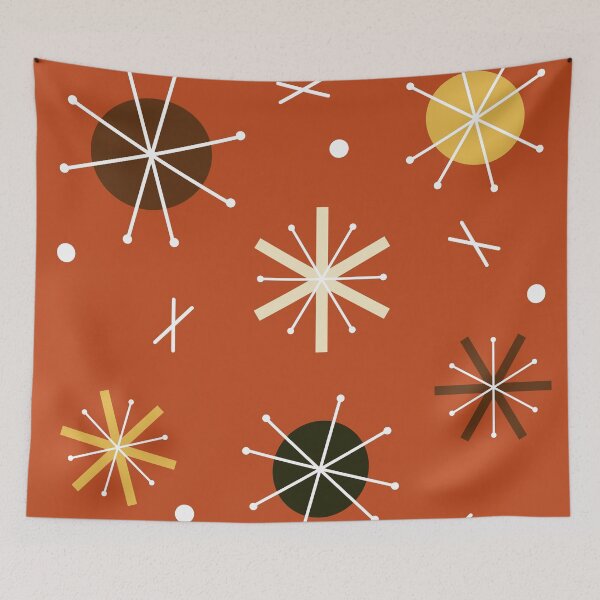 Item preview, Retro Atomic Planets Starbursts Burnt Orange designed and sold by thepixelgarden.