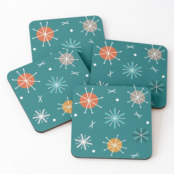 Item preview, Retro Atomic Planets Starbursts Teal designed and sold by thepixelgarden.