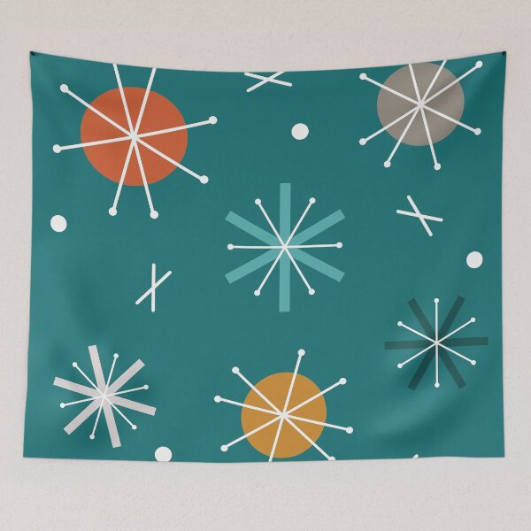 Item preview, Retro Atomic Planets Starbursts Teal designed and sold by thepixelgarden.