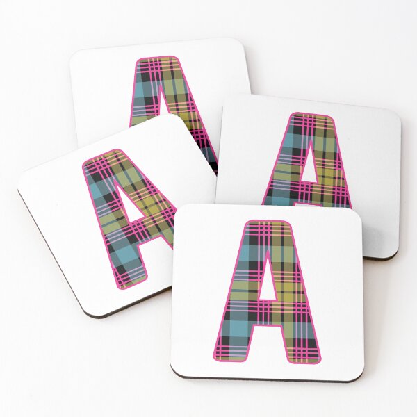 Item preview, Monogram Letter A, Pink, Yellow, and Blue Scottish Tartan Style Typography Design designed and sold by MacPean.