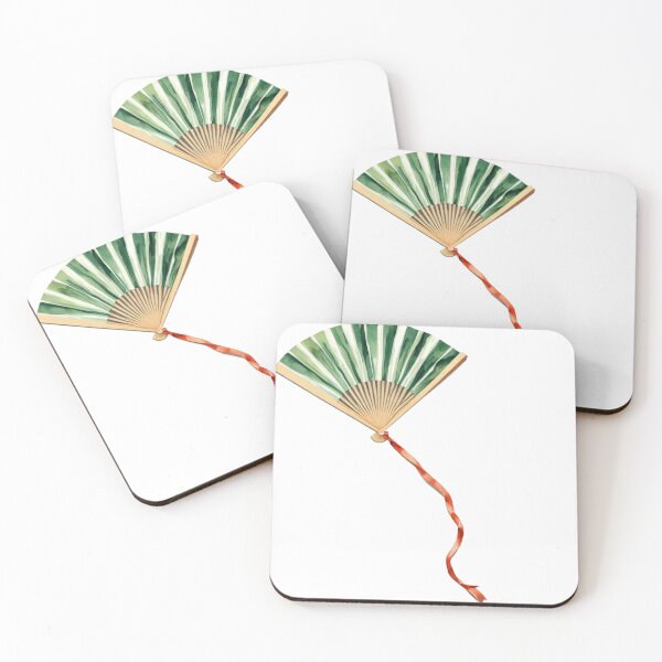 Item preview, Hand Fan with Green and White Stripes and Red Ribbon Detail designed and sold by Creative88Art.