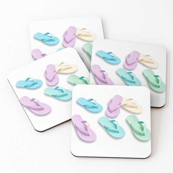 Item preview, Six Colorful Flip Flops Arranged on a Black Background designed and sold by Creative88Art.