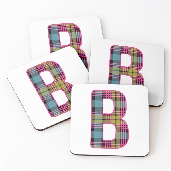 Item preview, Monogram Letter B, Pink, Yellow, and Blue Scottish Tartan Style Typography Design designed and sold by MacPean.