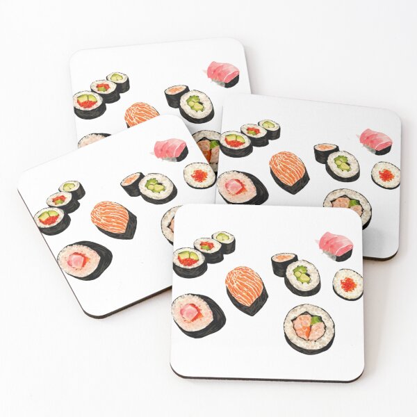 Item preview, Assorted Sushi Rolls and Nigiri on a Black Background designed and sold by Creative88Art.