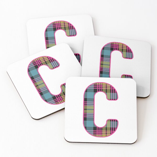 Item preview, Monogram Letter C, Pink, Yellow, and Blue Scottish Tartan Style Typography Design designed and sold by MacPean.