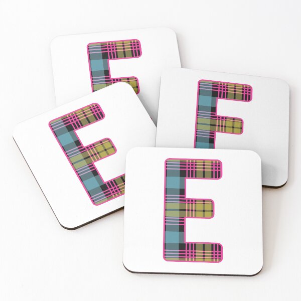 Item preview, Monogram Letter E, Pink, Yellow, and Blue Scottish Tartan Style Typography Design designed and sold by MacPean.