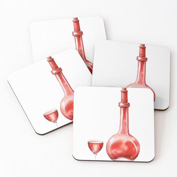 Item preview, Watercolor Illustration of Glass Bottle and Glass with Red Liquid designed and sold by Creative88Art.