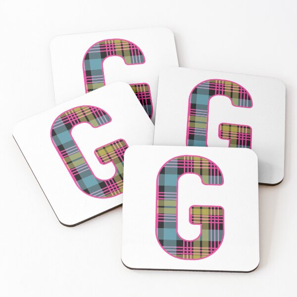 Item preview, Monogram Letter G, Pink, Yellow, and Blue Scottish Tartan Style Typography Design designed and sold by MacPean.