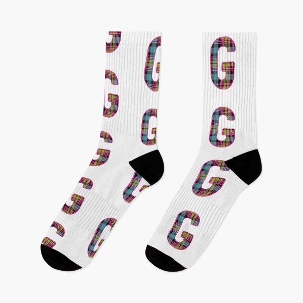 Item preview, Monogram Letter G, Pink, Yellow, and Blue Scottish Tartan Style Typography Design designed and sold by MacPean.