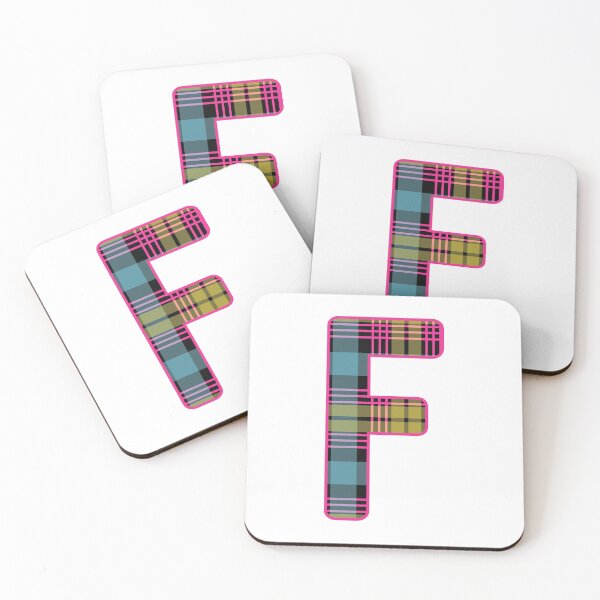 Item preview, Monogram Letter F, Pink, Yellow, and Blue Scottish Tartan Style Typography Design designed and sold by MacPean.
