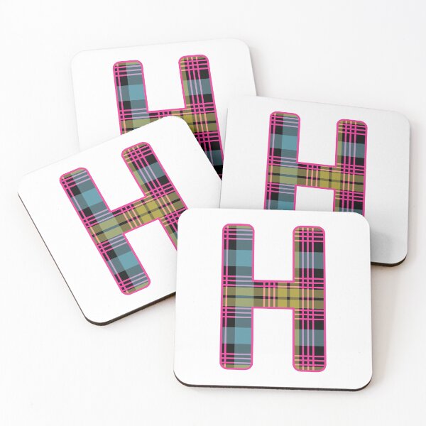 Item preview, Monogram Letter H, Pink, Yellow, and Blue Scottish Tartan Style Typography Design designed and sold by MacPean.