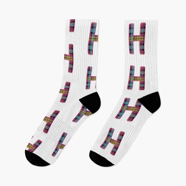 Item preview, Monogram Letter H, Pink, Yellow, and Blue Scottish Tartan Style Typography Design designed and sold by MacPean.