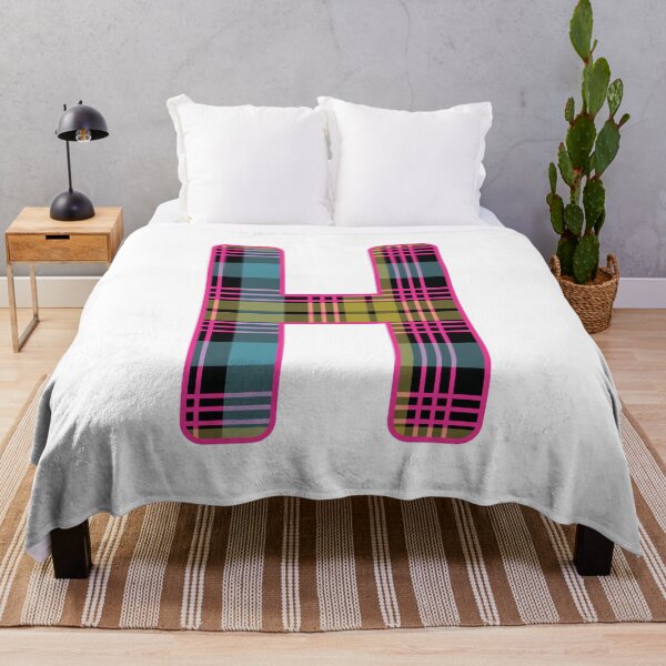 Item preview, Monogram Letter H, Pink, Yellow, and Blue Scottish Tartan Style Typography Design designed and sold by MacPean.
